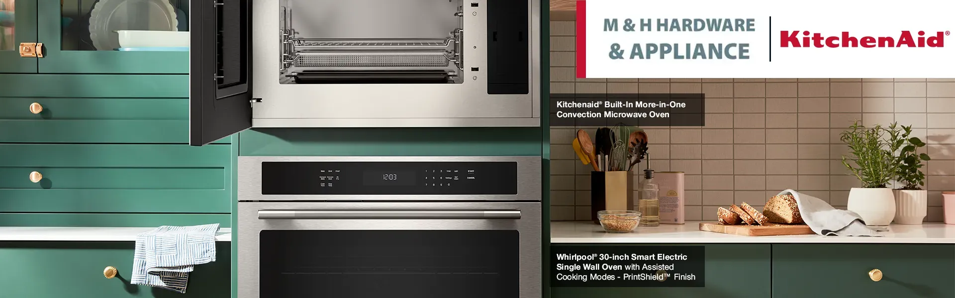 Kitchenaid Promo Banner with Wall Oven and Built in Microwave in Kitchen